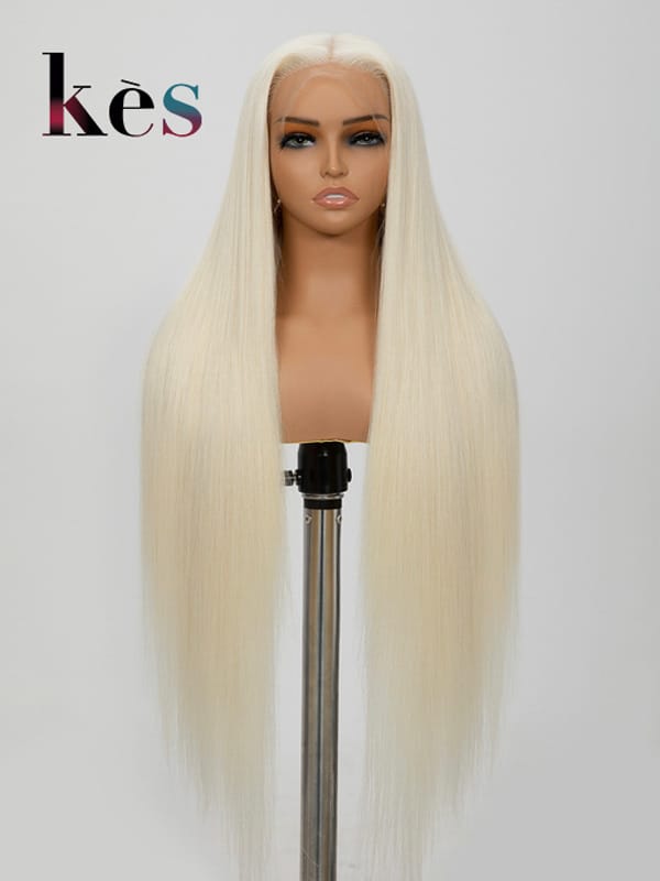 Keswigs White Color #60 200 density straight virgin human hair 13x6 HD Lace front wigs