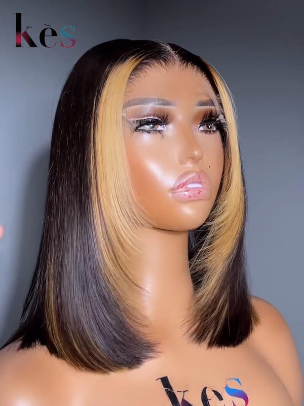 Keswigs 6×6 HD Lace Closure Wigs Virgin Human Hair 200 Density Lace Closure Straight Wigs Blonde Highlight Color
