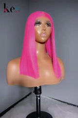 Keswigs 6×6 HD Lace Closure Wigs Virgin Human Hair 200 Density Lace Closure Straight Wigs Pink Color