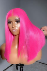 Keswigs 6×6 HD Lace Closure Wigs Virgin Human Hair 200 Density Lace Closure Straight Wigs Pink Color