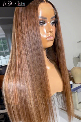 Kes x lilbit_collections 26 inch 5x5  Glueless human hair HD lace closure wigs 200% density straight wigs white and brown highlight color