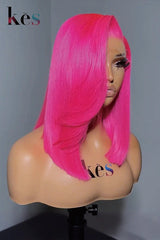 Keswigs 6×6 HD Lace Closure Wigs Virgin Human Hair 200 Density Lace Closure Straight Wigs Pink Color