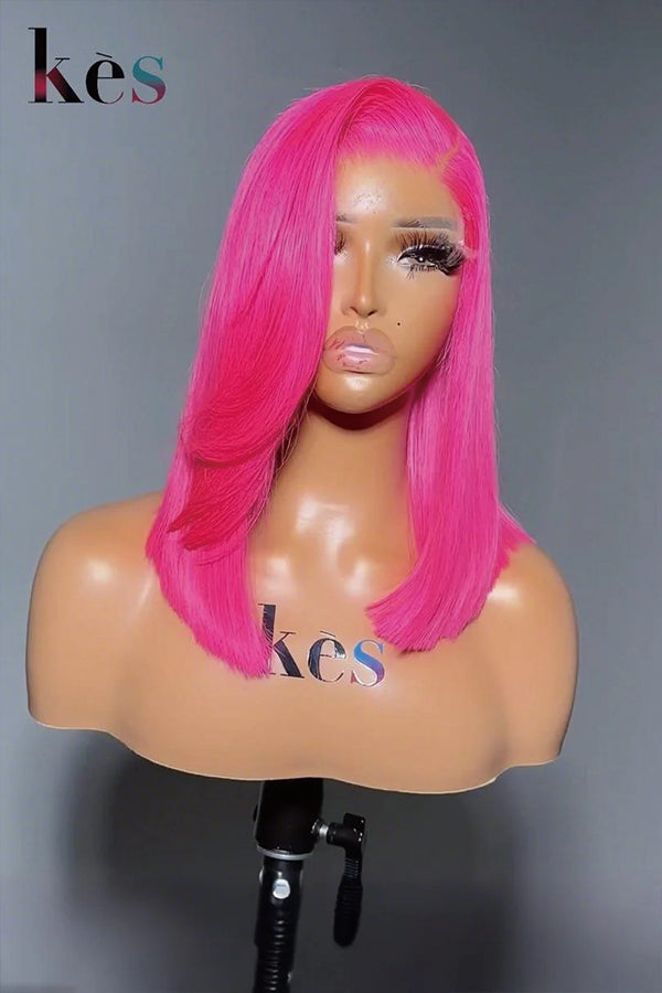 Keswigs 6×6 HD Lace Closure Wigs Virgin Human Hair 200 Density Lace Closure Straight Wigs Pink Color