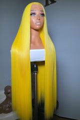 Keswigs 13X6 HD Lace Wigs Yellow Color Silky Straight Raw Hair 300 Density