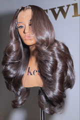 Keswigs 6X6 HD Lace Wigs  Layer Wavy Bouncy Curl Middle Part Raw Hair 300 Density