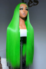 Keswigs 13X6 HD Lace Wigs Green Color Silky Straight Raw Hair 300 Density