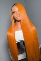 Keswigs 13X6 HD Lace Wigs Ginger Color Silky Straight Raw Hair 300 Density