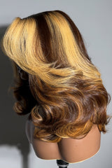 Keswigs 6X6 HD Lace Glueless Wigs Virgin Human Hair 200 Density Layer Bouncy Curls Wigs Custom Blonde Highlight Color