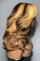 Keswigs 6X6 HD Lace Glueless Wigs Virgin Human Hair 200 Density Layer Bouncy Curls Wigs Custom Blonde Highlight Color