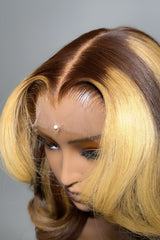 Keswigs 6X6 HD Lace Glueless Wigs Virgin Human Hair 200 Density Layer Bouncy Curls Wigs Custom Blonde Highlight Color