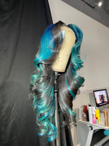 Kes 28 inch 5x5 HD Lace front wigs virgin human hair 200 density lace frontal straight wigs blue color