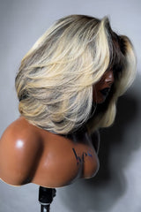 Keswigs 6X6 HD Lace Balayaga Blonde Color Layer Bob Wigs Virgin Human Hair 200 Density