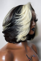 Keswigs 6X6 HD Lace Platinum Blonde Highlight Color Layer Bob Wigs Virgin Human Hair 200 Density