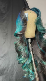 Kes 28 inch 5x5 HD Lace front wigs virgin human hair 200 density lace frontal straight wigs blue color