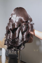 Keswigs 6X6 HD Lace Wigs  Layer Wavy Bouncy Curl Middle Part Raw Hair 300 Density
