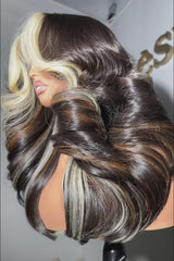 Keswigs 6X6 HD Lace Glueless Wigs Virgin Human Hair 200 Density Heavy Layer Curls Wigs Custom Highlight Platinum Blonde and Brown Color