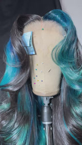 Kes 28 inch 5x5 HD Lace front wigs virgin human hair 200 density lace frontal straight wigs blue color