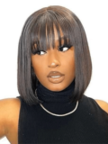 Minimalist Undetectable Lace Wig Silky Straight Bob Wig With Bangs
