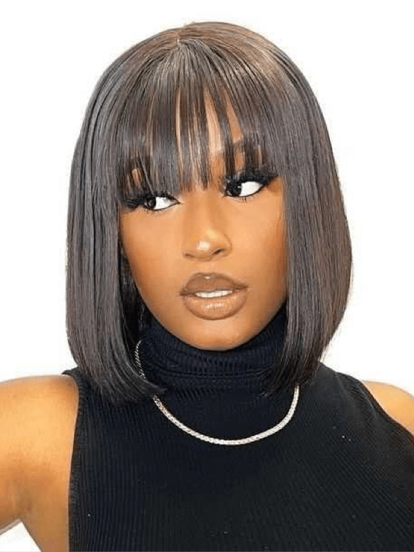 Minimalist Undetectable Lace Wig Silky Straight Bob Wig With Bangs