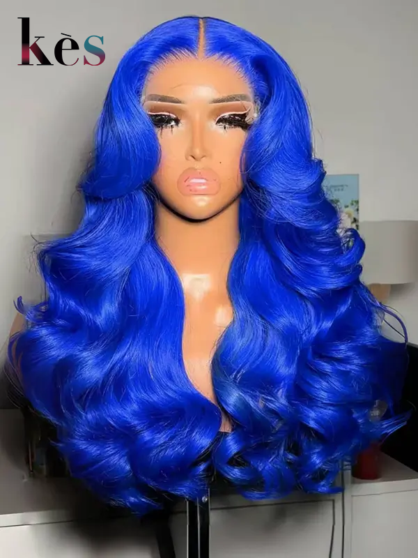 Keswigs 6x6 HD Lace front wigs virgin human hair 200 density lace frontal body wave wigs blue color