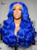 Keswigs 6x6 HD Lace front wigs virgin human hair 200 density lace frontal body wave wigs blue color