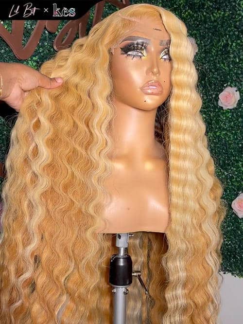 Kes x lilbit_collections 30 inch 13×6 HD Lace front wigs virgin human hair 200 density lace frontal loose wave wigs 27# and blonde color