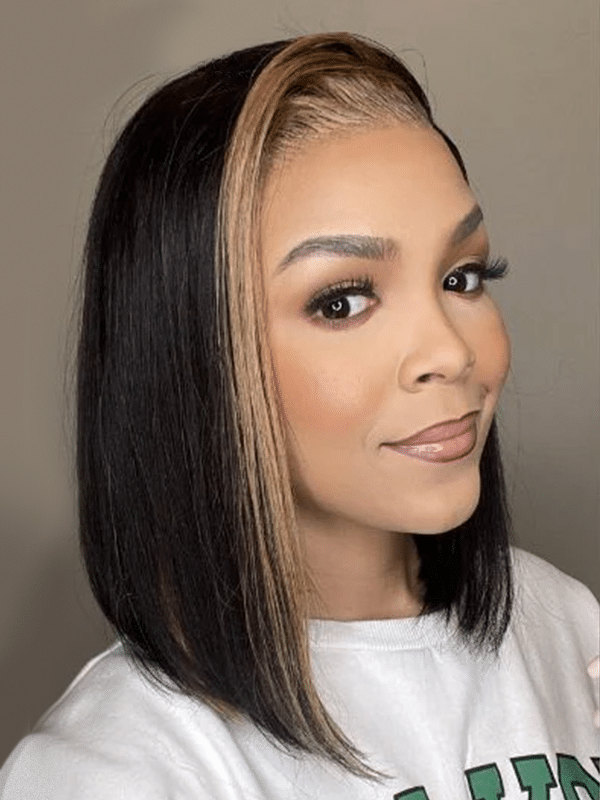 Brown Highlight Straight Bob Side Part Minimalist Lace Wig