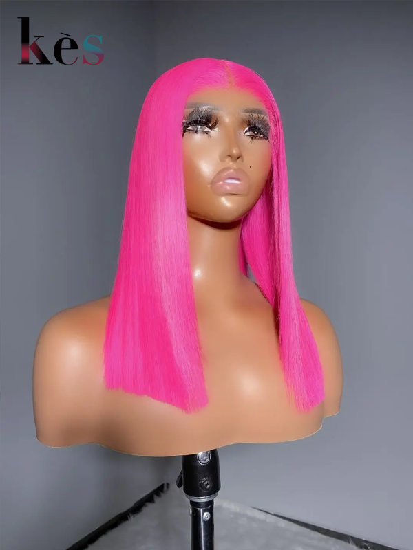 Keswigs 6×6 HD Lace Closure Wigs Virgin Human Hair 200 Density Lace Closure Straight Wigs Pink Color