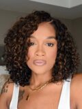 Casual Blonde Highlights Curly 5x5 HD Lace Glueless C Part Short Wig 100% Human Hair