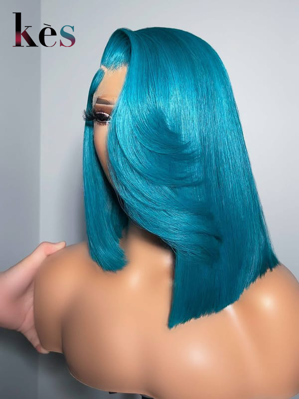 Keswigs 6×6 HD Lace Closure Wigs Virgin Human Hair 200 Density Lace Closure Straight Wigs Blue Color